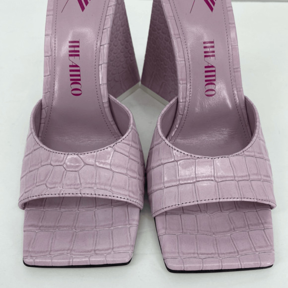 THE ATTICO Devon Slide Sandals Heel Square Toe Crock Embossed Leather Purple - Picture 7 of 10